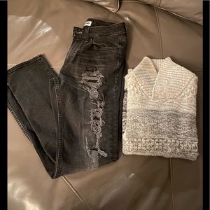 Men’s Distressed Skinny Black Jeans Size W29/L30